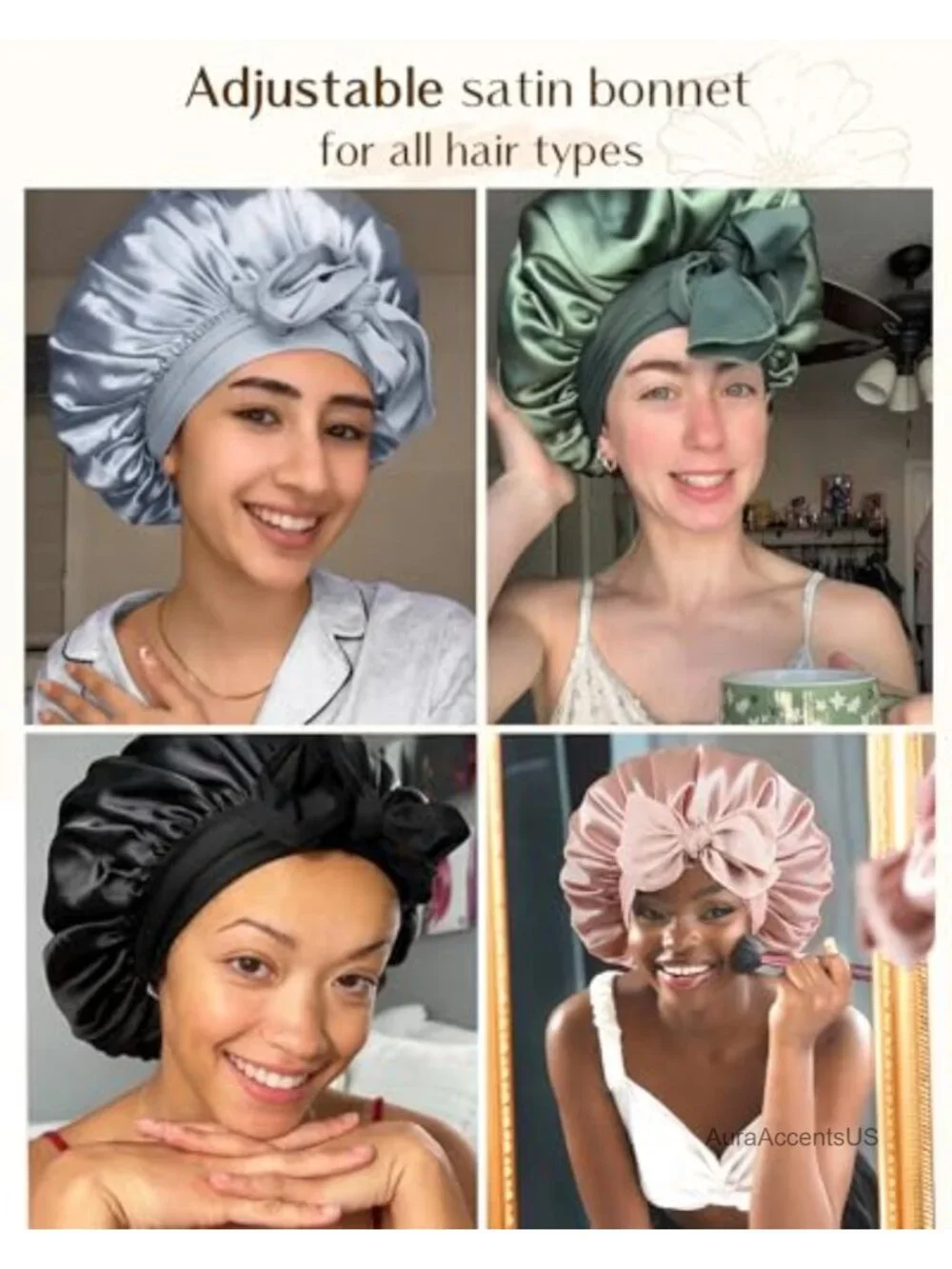 Adjustable Silk Satin Bonnet Double Layer Sleep Cap for Curly Hair